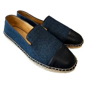 Talbots Size 9 NEW Womens Izzy Espadrille Denim / Leather Cap Toe Flats Loafer
